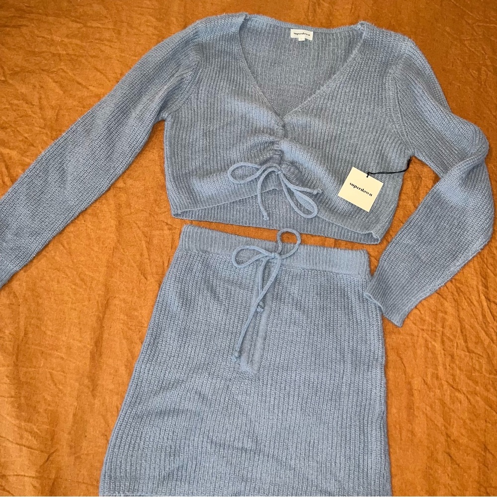 *NEW W/ TAGS* Powder Blue Knit Sweater Skirt Set